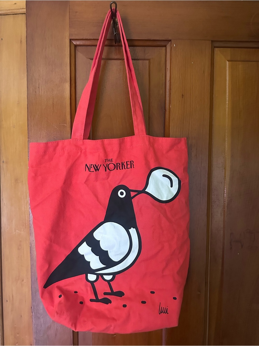 The New Yorker Red Pigeon Blowing Bubble Tote Bag Limited Edition